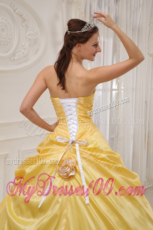 Beading and Hand Made Flower Yellow and White Quince Dress
