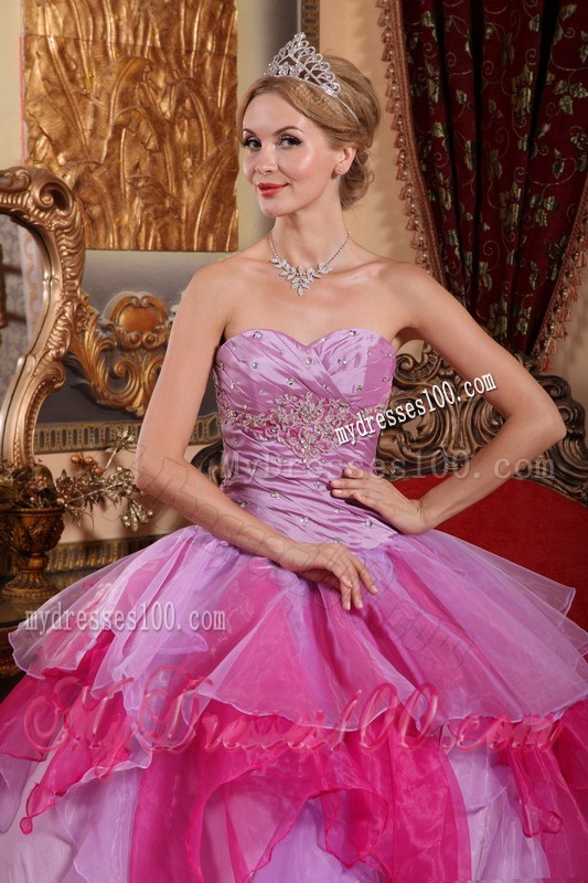 Popular Lavender and Pink Ruched Puffy Floor-length Dresses for Quinceanera