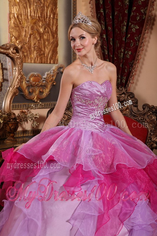 Popular Lavender and Pink Ruched Puffy Floor-length Dresses for Quinceanera