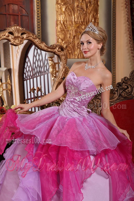 Popular Lavender and Pink Ruched Puffy Floor-length Dresses for Quinceanera