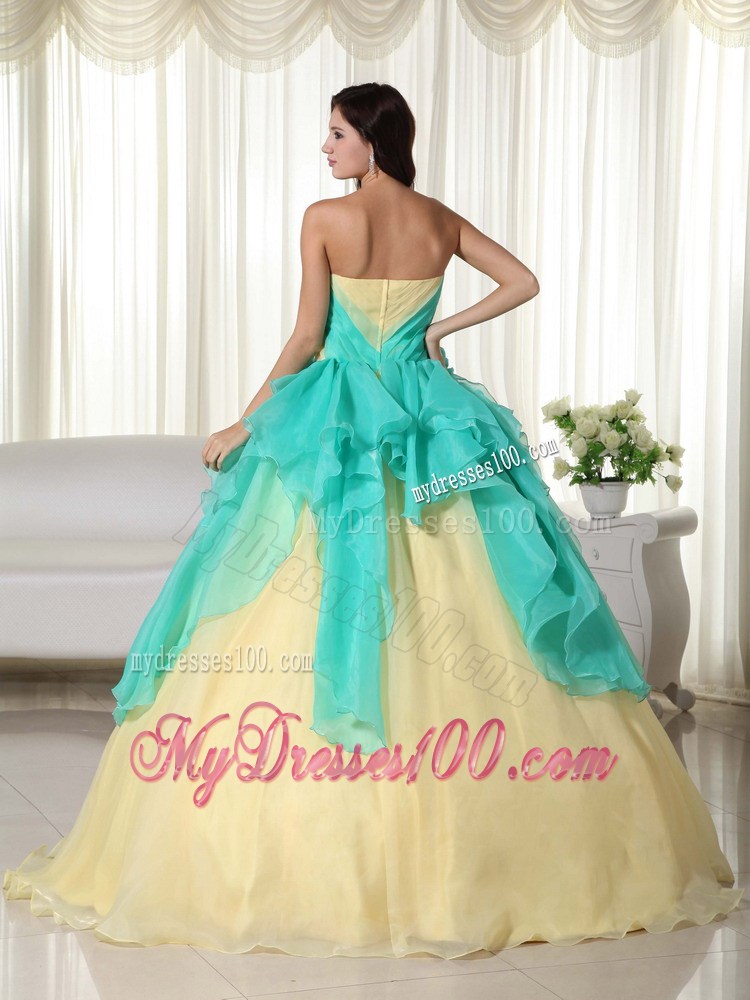 Yellow and Apple Green Zipper Up Quinceanera Dress with Flowers