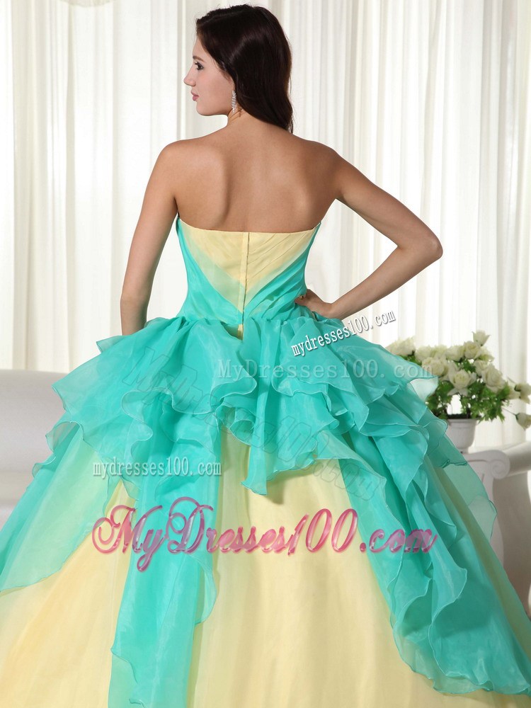 Yellow and Apple Green Zipper Up Quinceanera Dress with Flowers