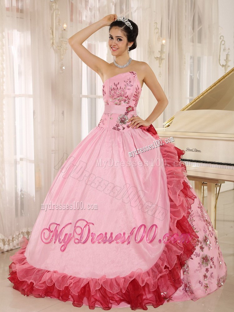 Asymmetrical Appliqued and Flounced Quiceanera Dress in Multi Colors