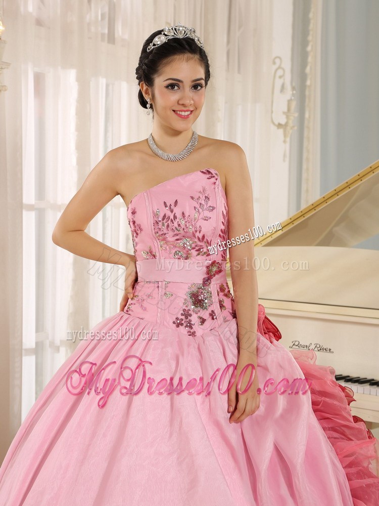 Asymmetrical Appliqued and Flounced Quiceanera Dress in Multi Colors