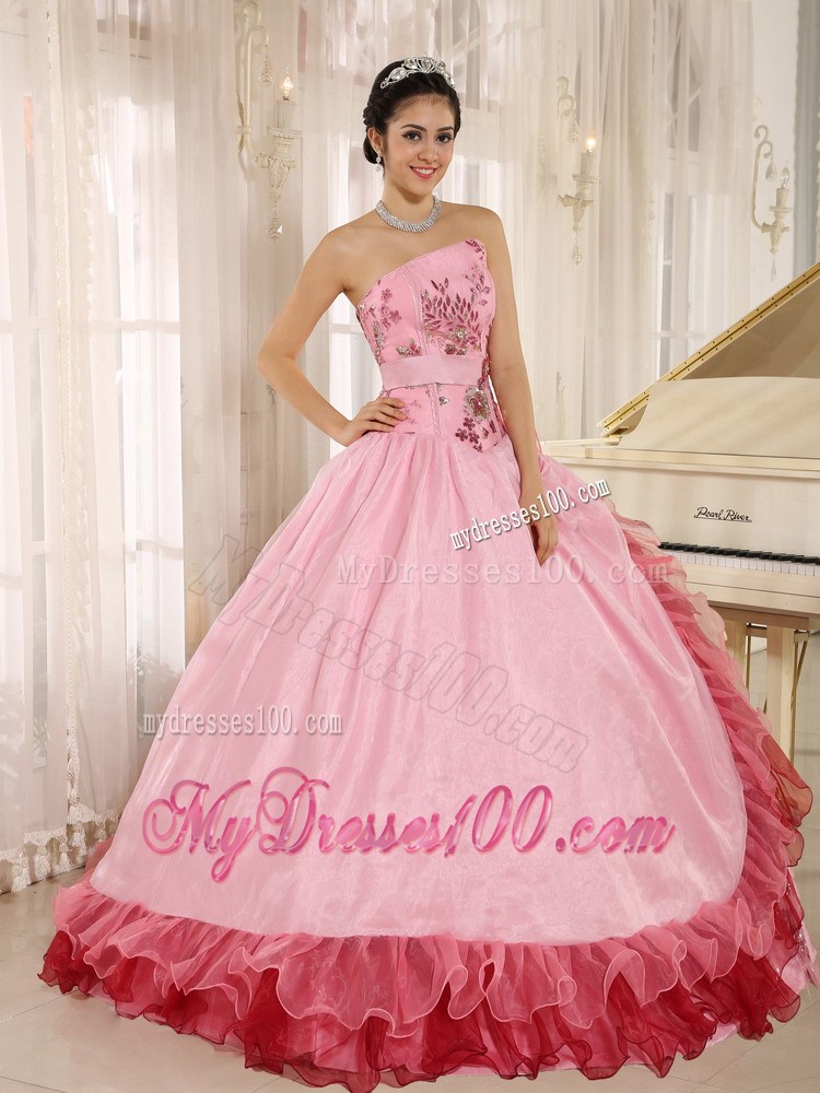 Asymmetrical Appliqued and Flounced Quiceanera Dress in Multi Colors