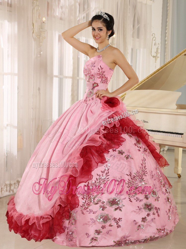 Asymmetrical Appliqued and Flounced Quiceanera Dress in Multi Colors