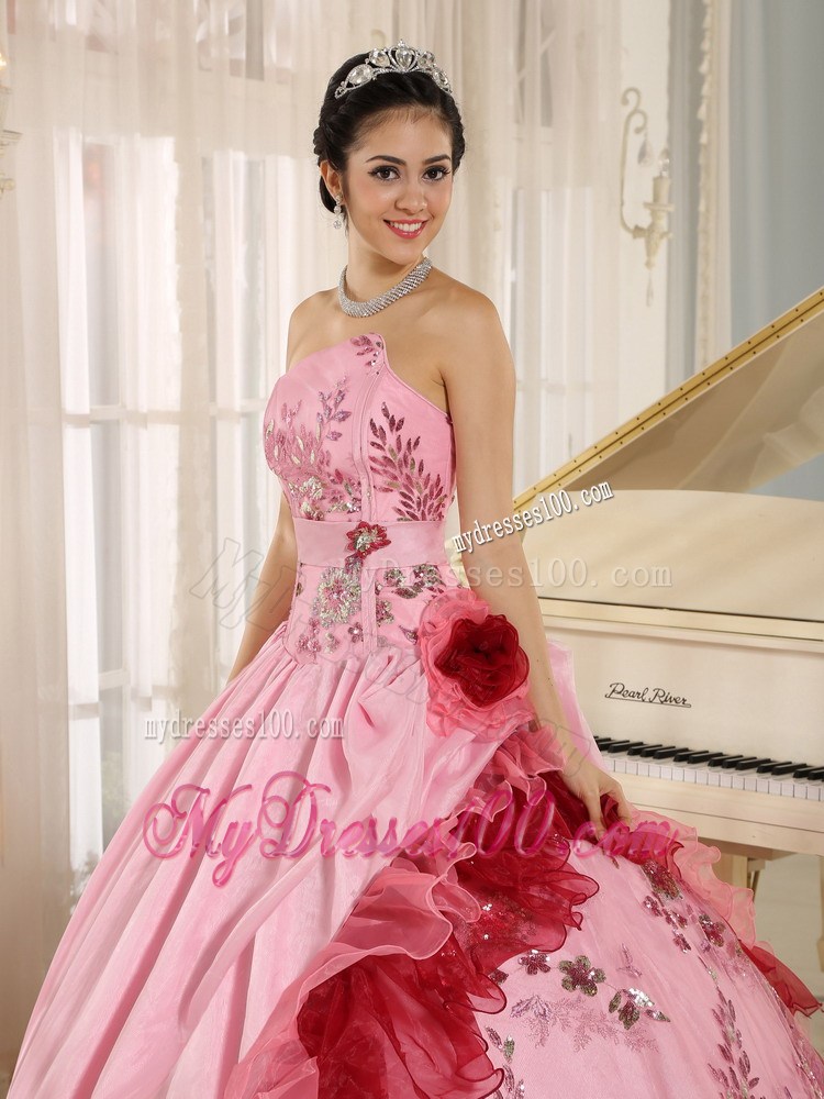 Asymmetrical Appliqued and Flounced Quiceanera Dress in Multi Colors