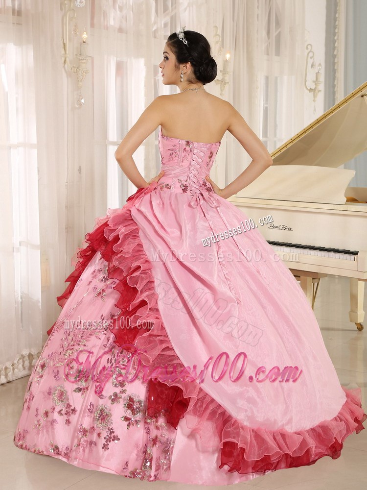 Asymmetrical Appliqued and Flounced Quiceanera Dress in Multi Colors