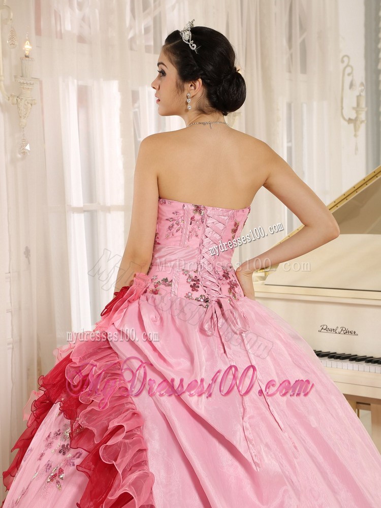 Asymmetrical Appliqued and Flounced Quiceanera Dress in Multi Colors