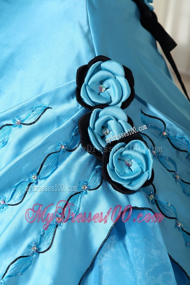 Aqua Blue Floor-length Embroidery Flower Layered Dresses for 15