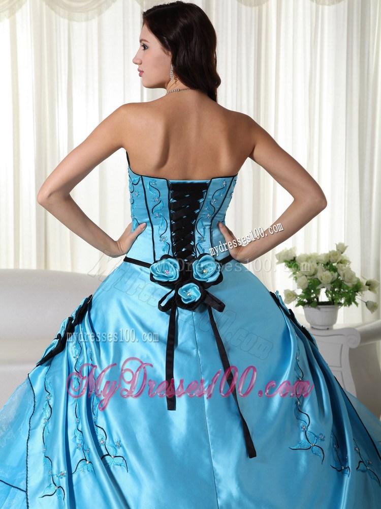 Aqua Blue Floor-length Embroidery Flower Layered Dresses for 15