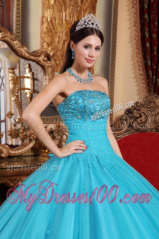 Aqua Tulle Ball Gown Decorated with Beaded Embroidery Dresses for Quinceanera