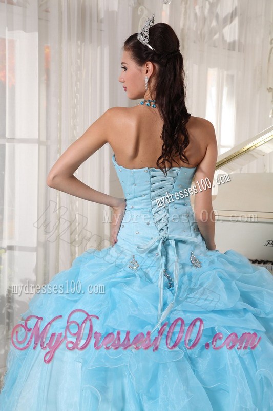 Ball Gown Organza Beading and Ruffles Decorate Quinceanera Dress in Baby Blue