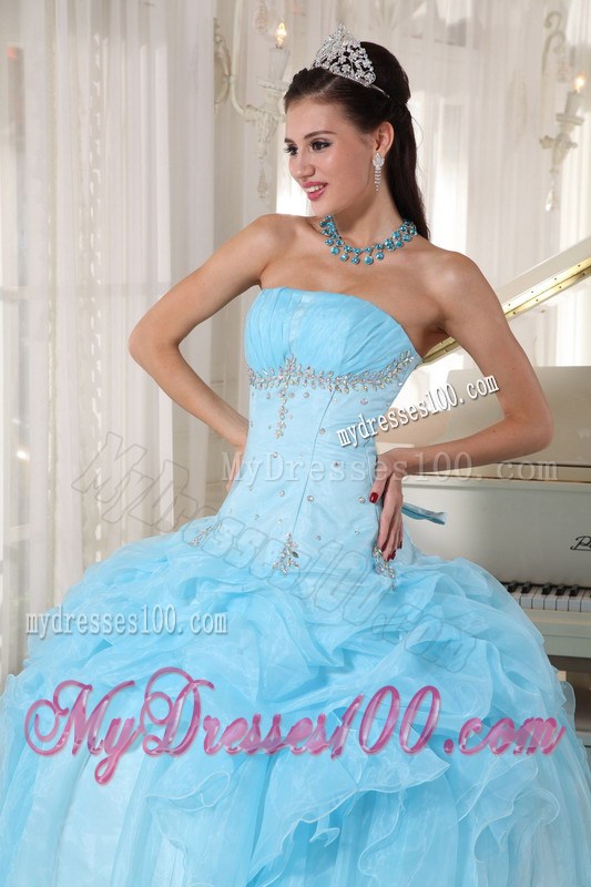 Ball Gown Organza Beading and Ruffles Decorate Quinceanera Dress in Baby Blue