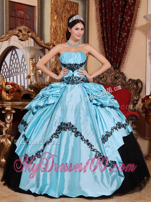 Elegant Baby Blue Appliques Ruche Sweet Sixteen Dresses Taffeta