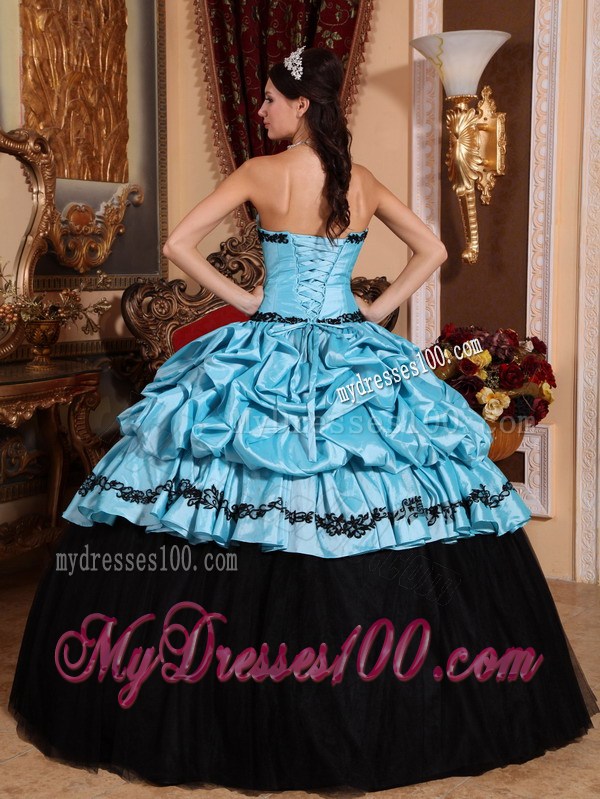 Elegant Baby Blue Appliques Ruche Sweet Sixteen Dresses Taffeta