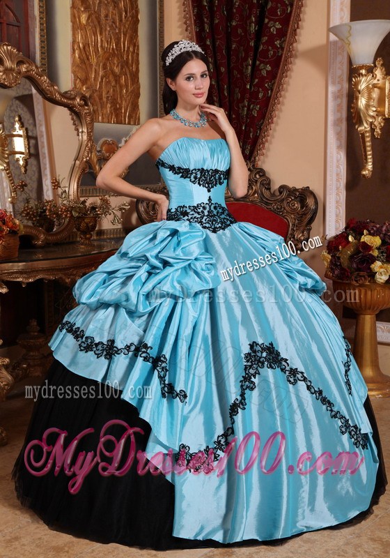 Elegant Baby Blue Appliques Ruche Sweet Sixteen Dresses Taffeta
