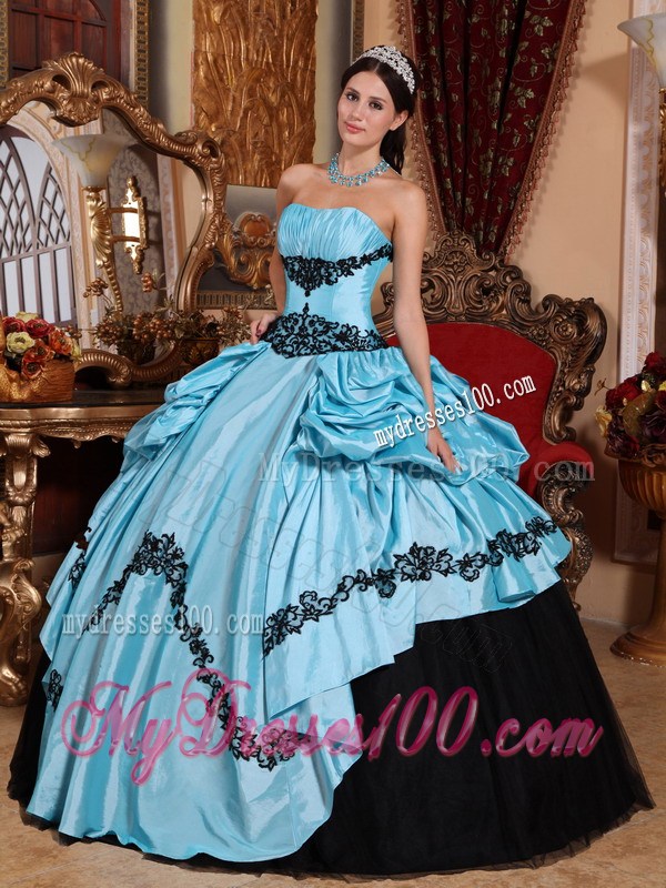 Elegant Baby Blue Appliques Ruche Sweet Sixteen Dresses Taffeta