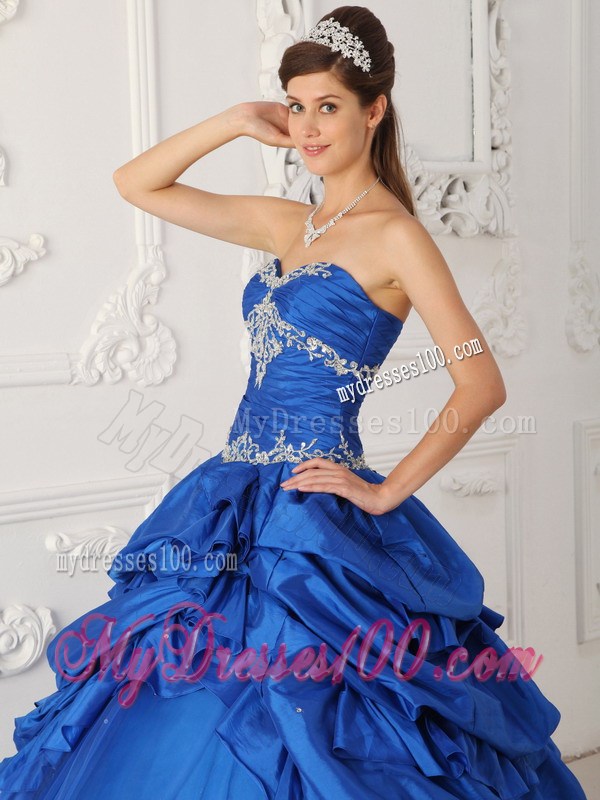 Blue Taffeta and Tulle Appliques Quinceanera Dress with Tiers Of Pick-ups