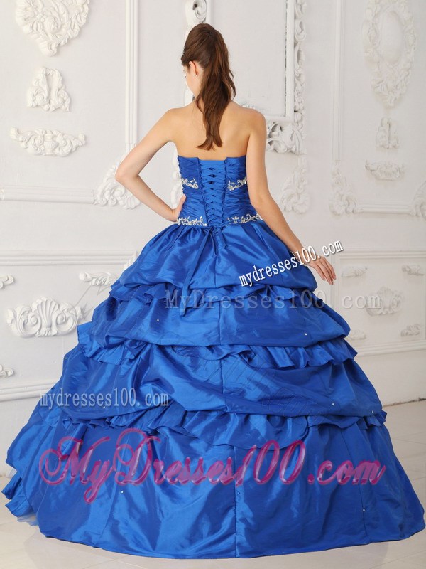 Blue Taffeta and Tulle Appliques Quinceanera Dress with Tiers Of Pick-ups