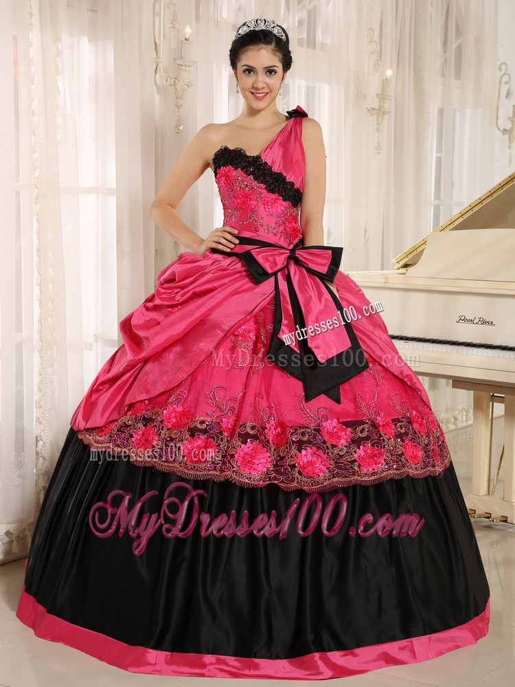 Bowknot Decorate Waist Single Shoulder Dress for 15 in Hot Pink