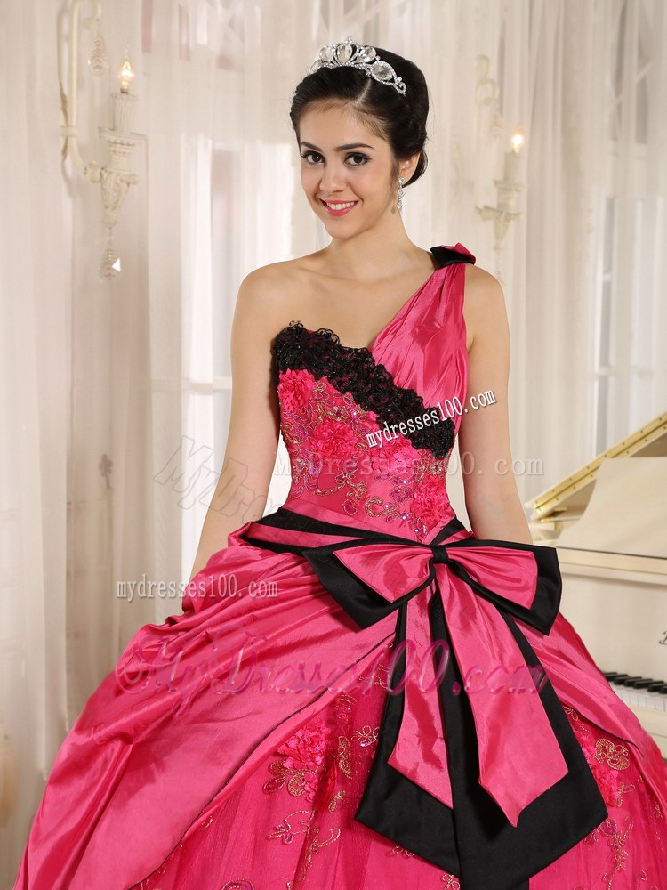 Bowknot Decorate Waist Single Shoulder Dress for 15 in Hot Pink