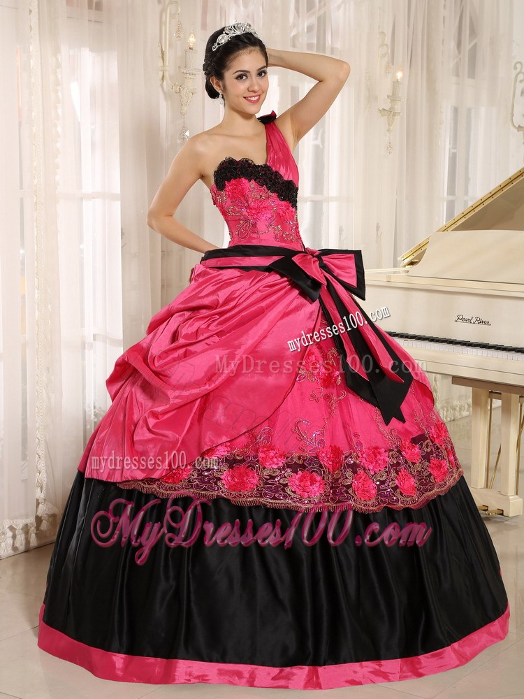 Bowknot Decorate Waist Single Shoulder Dress for 15 in Hot Pink