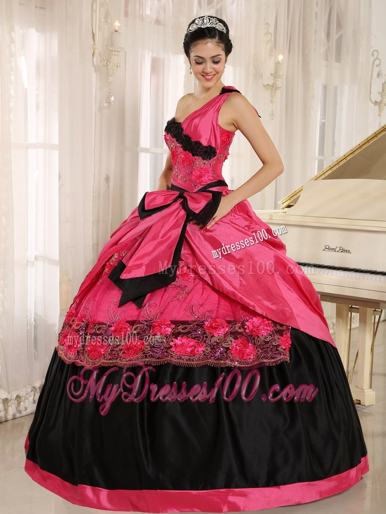 Bowknot Decorate Waist Single Shoulder Dress for 15 in Hot Pink