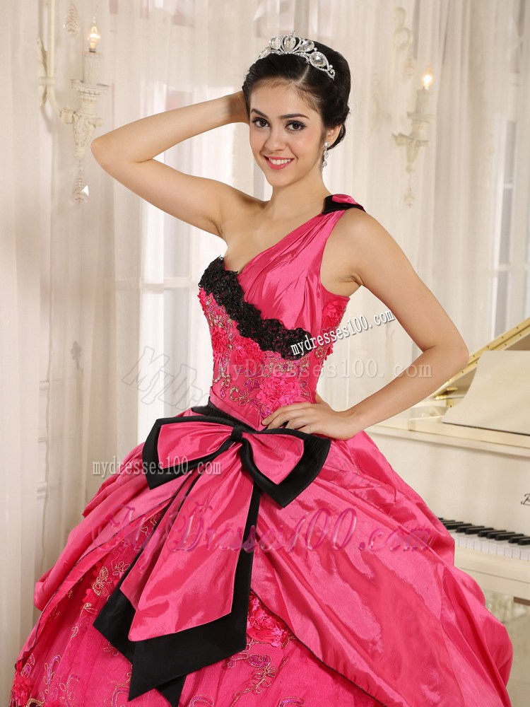 Bowknot Decorate Waist Single Shoulder Dress for 15 in Hot Pink