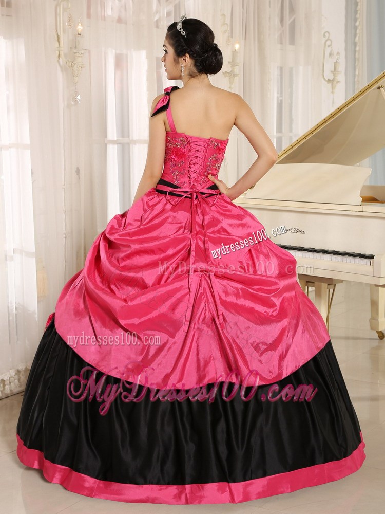 Bowknot Decorate Waist Single Shoulder Dress for 15 in Hot Pink