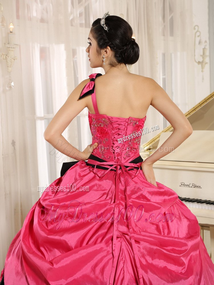 Bowknot Decorate Waist Single Shoulder Dress for 15 in Hot Pink
