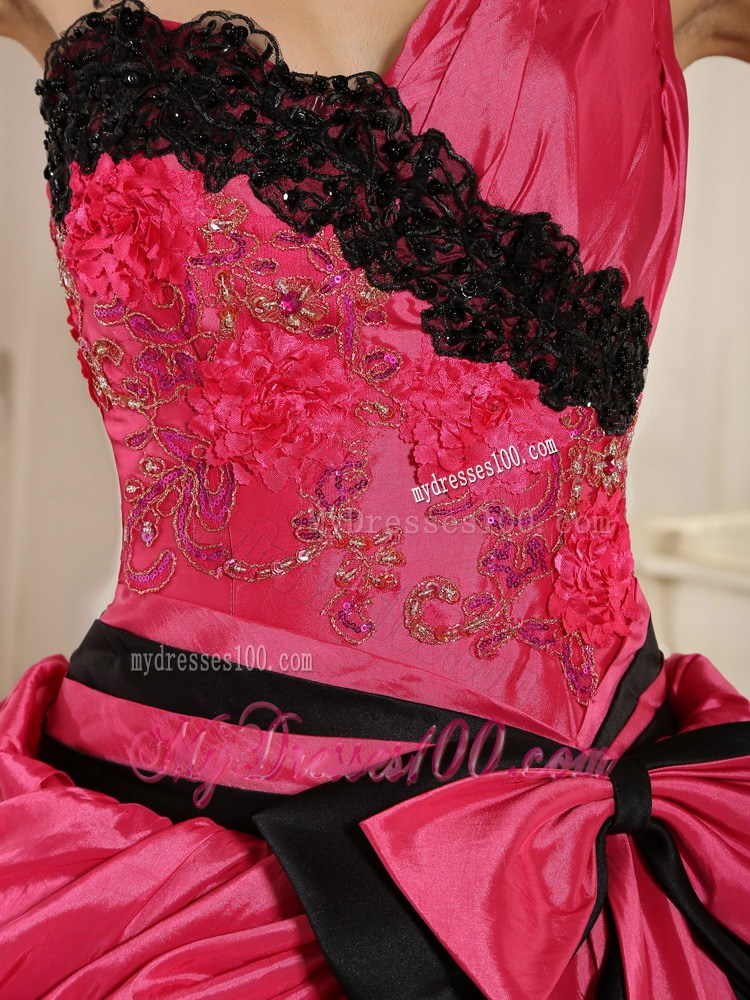 Bowknot Decorate Waist Single Shoulder Dress for 15 in Hot Pink