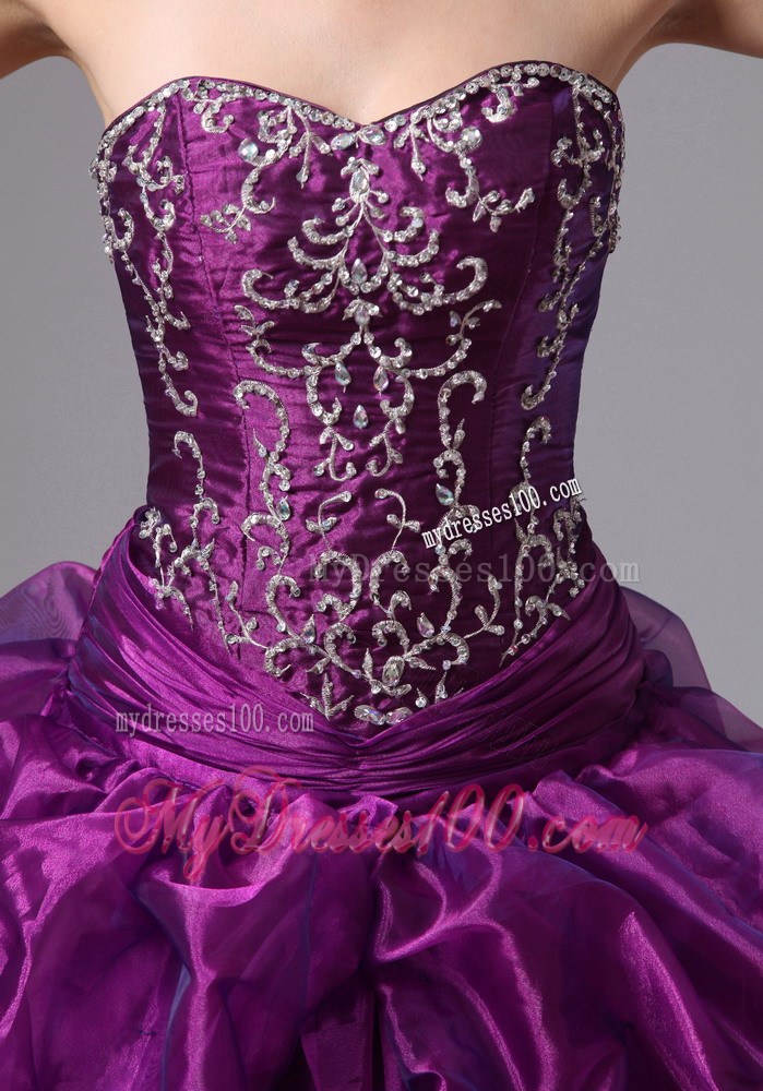 Eggplant Purple Sweep Train Quinceanera Dress with Pick Ups and Embroidery