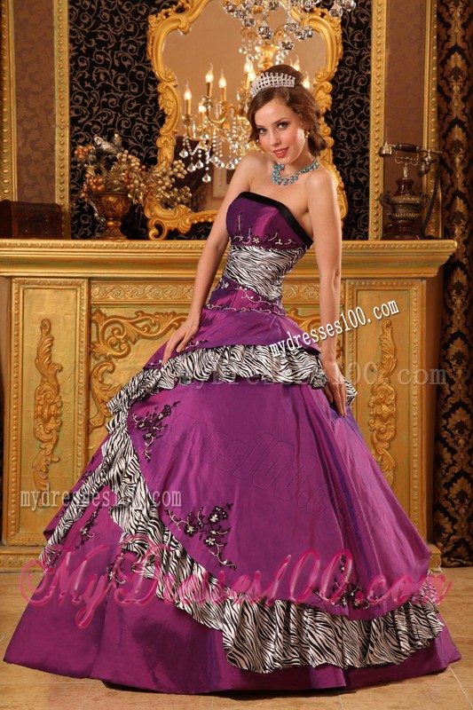 Fuchsia Embroidery Decorate Quinceanera Dresses with Zebra Hem and Waist