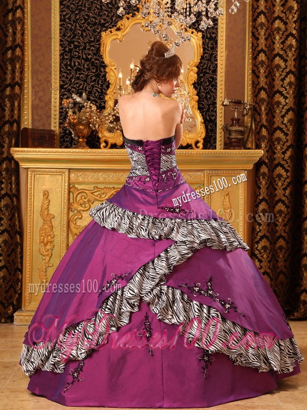 Fuchsia Embroidery Decorate Quinceanera Dresses with Zebra Hem and Waist