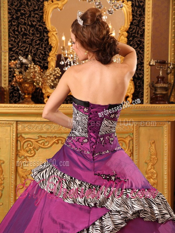 Fuchsia Embroidery Decorate Quinceanera Dresses with Zebra Hem and Waist