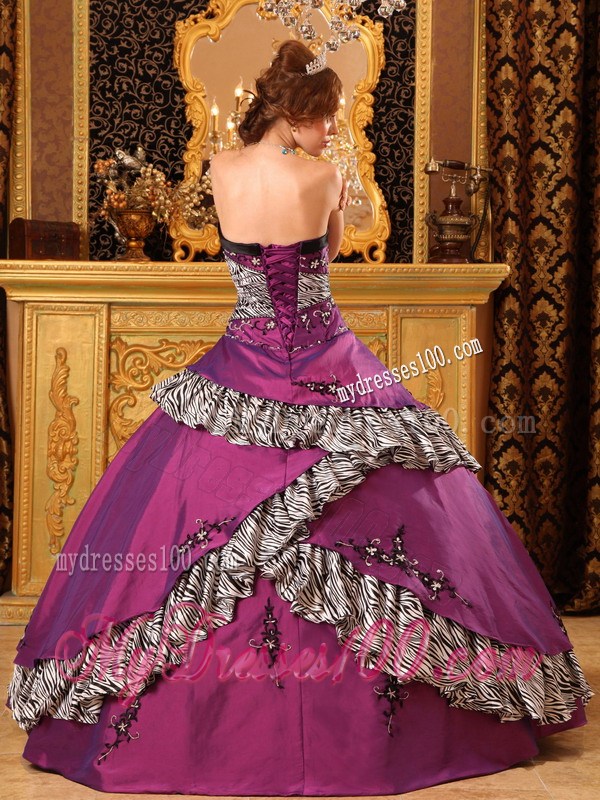 Fuchsia Embroidery Decorate Quinceanera Dresses with Zebra Hem and Waist