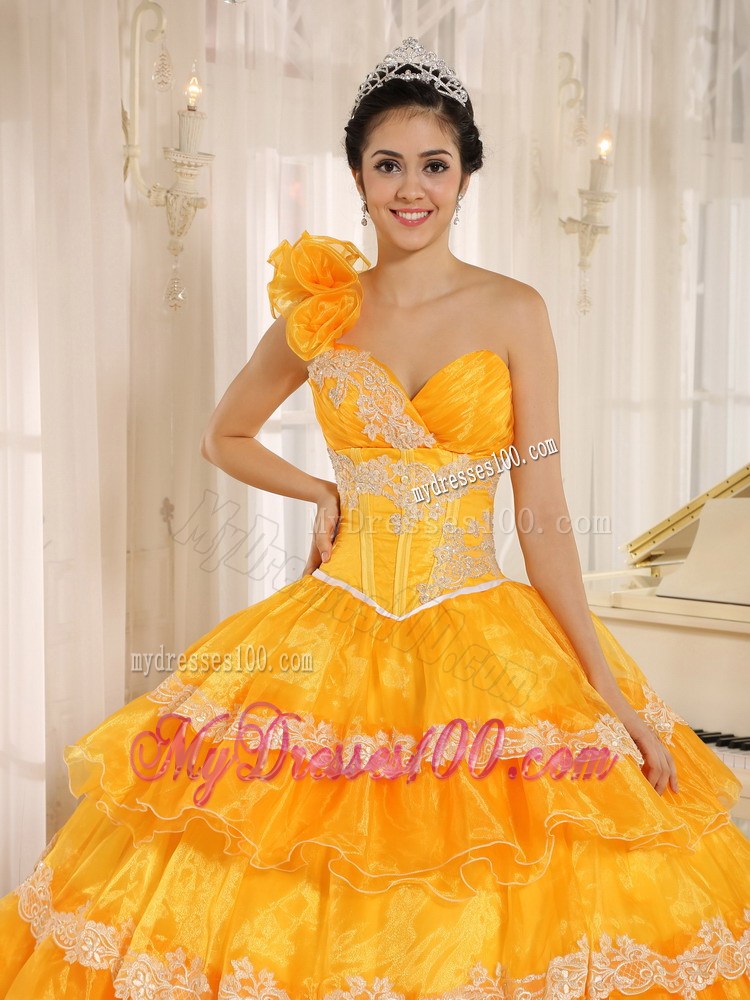 Flowery Single Shouder Dresses 16 with Appliques and Ruffled Layers
