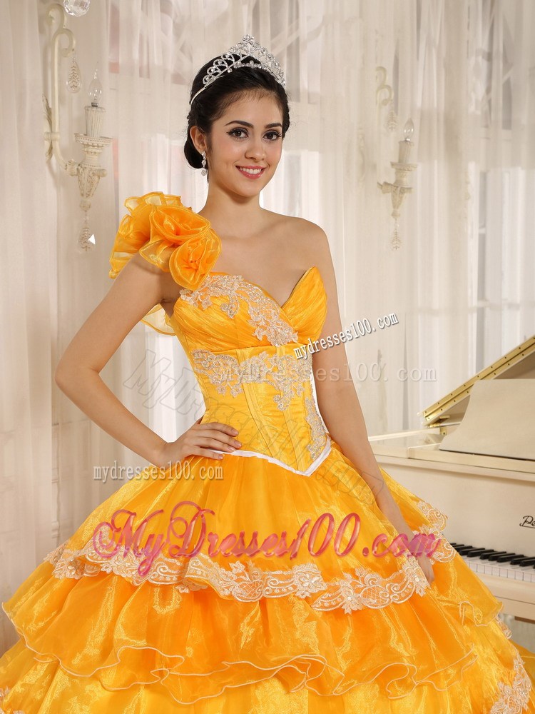 Flowery Single Shouder Dresses 16 with Appliques and Ruffled Layers