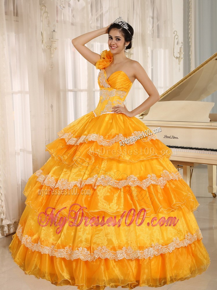 Flowery Single Shouder Dresses 16 with Appliques and Ruffled Layers