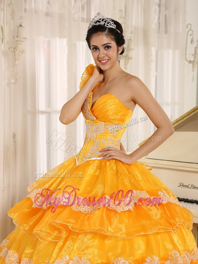 Flowery Single Shouder Dresses 16 with Appliques and Ruffled Layers