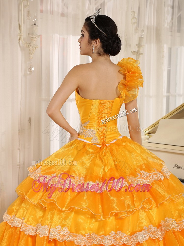 Flowery Single Shouder Dresses 16 with Appliques and Ruffled Layers