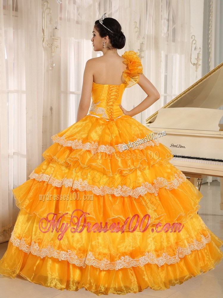 Flowery Single Shouder Dresses 16 with Appliques and Ruffled Layers