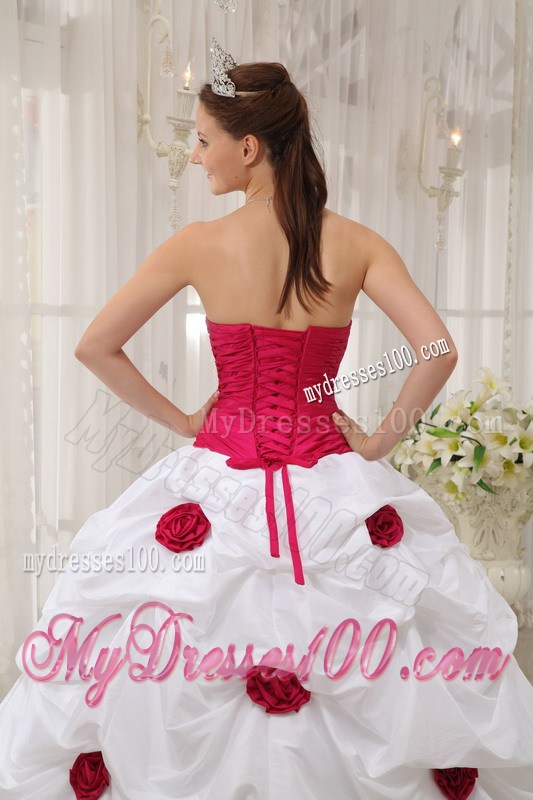Hot Pink and White Beaded Dresses of 15 with Pick-ups and Hand Made Flowers