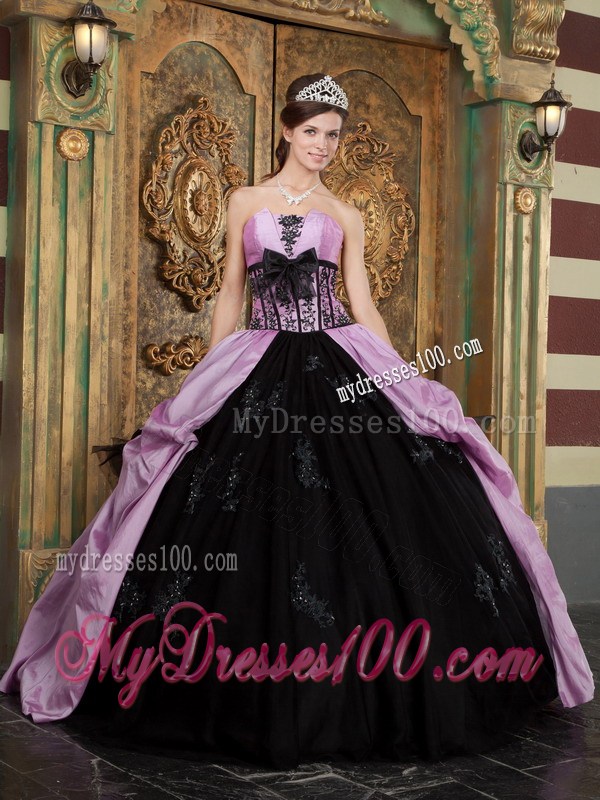 Lavender and Black Quinceanera Dresses with Wide Bowknot Decorate Belt