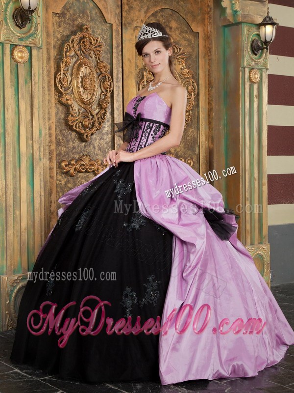 Lavender and Black Quinceanera Dresses with Wide Bowknot Decorate Belt