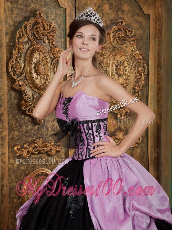 Lavender and Black Quinceanera Dresses with Wide Bowknot Decorate Belt