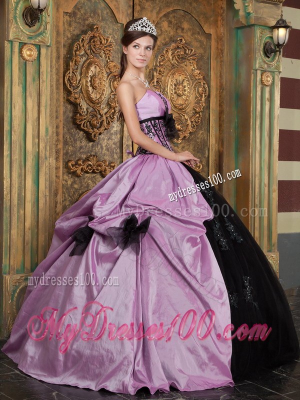 Lavender and Black Quinceanera Dresses with Wide Bowknot Decorate Belt