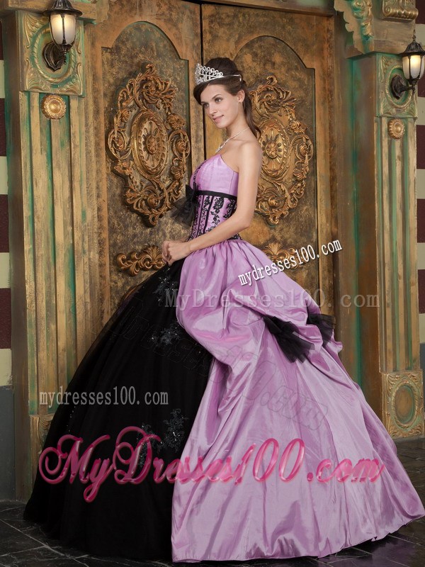 Lavender and Black Quinceanera Dresses with Wide Bowknot Decorate Belt