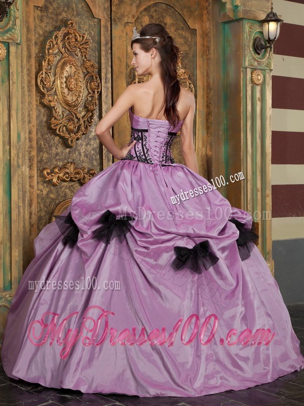 Lavender and Black Quinceanera Dresses with Wide Bowknot Decorate Belt